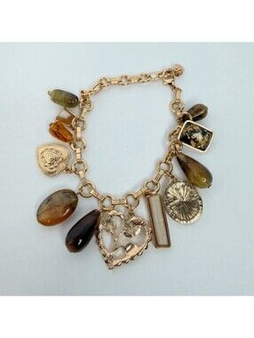 American Eagle Outfitters AEO Boho Earthy Multi Charm Bracelet Gold Tone Heart